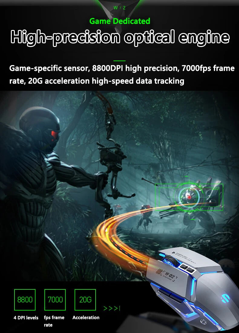 Inphic W2 2nd Generation USB Wired Gaming Mouse Silent Click Metal Style 6-key Macro Programming 8800DPI