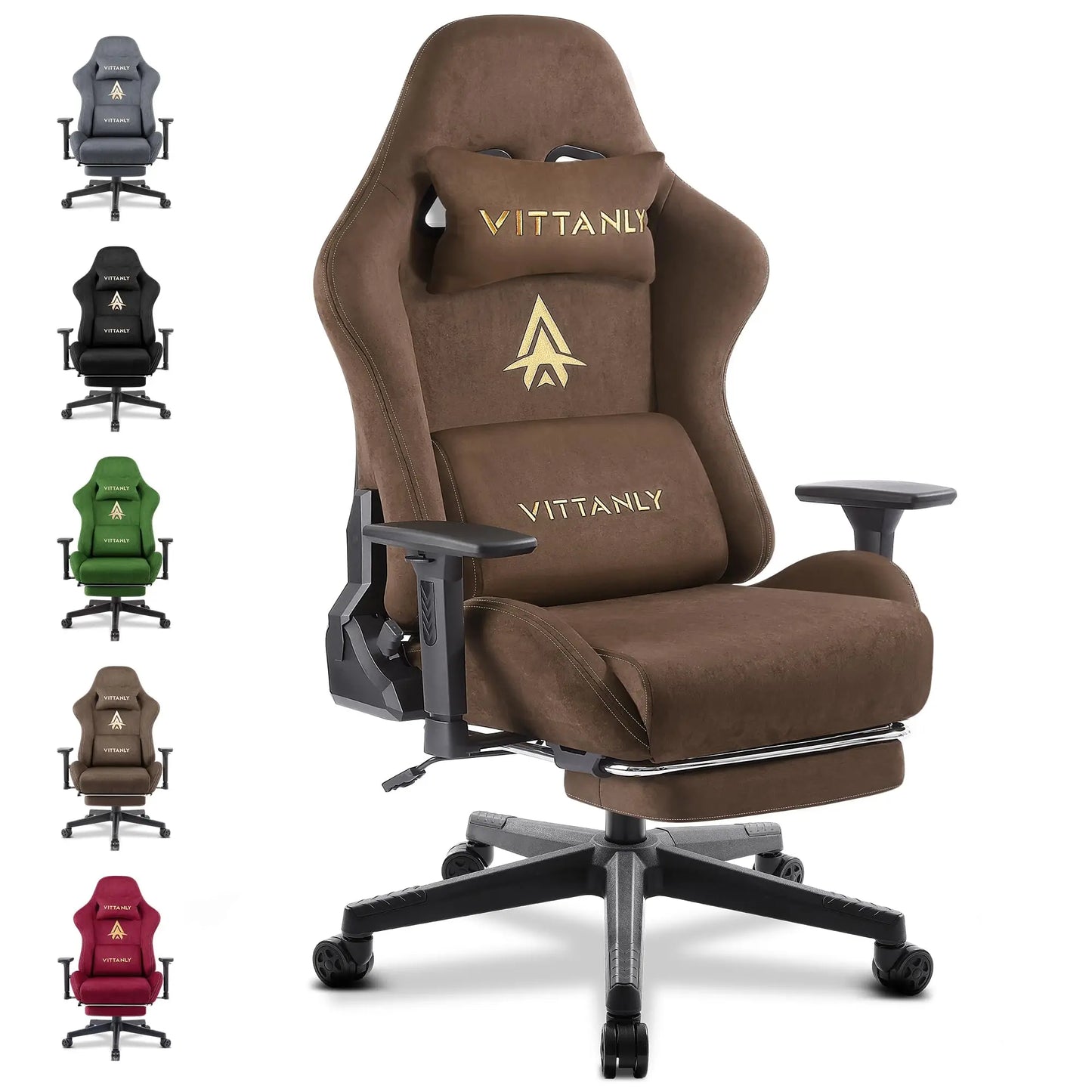 Vittanly Gaming Chair Ergonomic Office Chair with Footrest, Breathable Fabric Adjustable Rotating Computer Chair with 3D Armrests for Gaming & Work