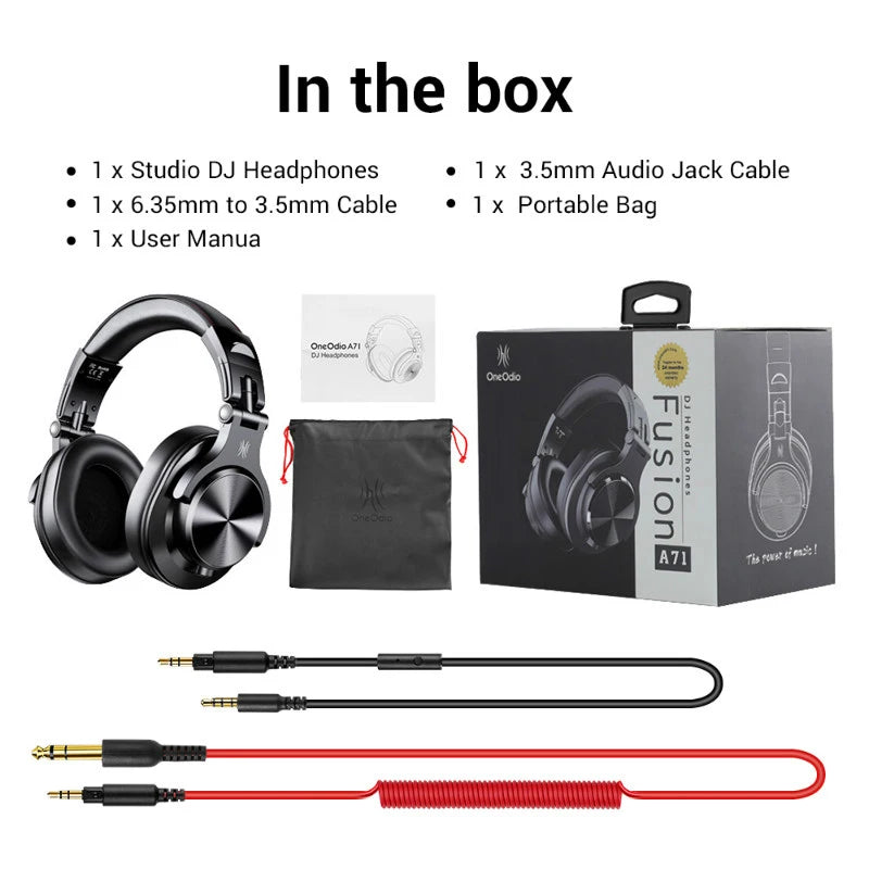 Auscultadores OneOdio A71 HiFi de Estúdio DJ com Fio e Microfone – Headset Gaming Profissional de Monitorização com Graves Profundos