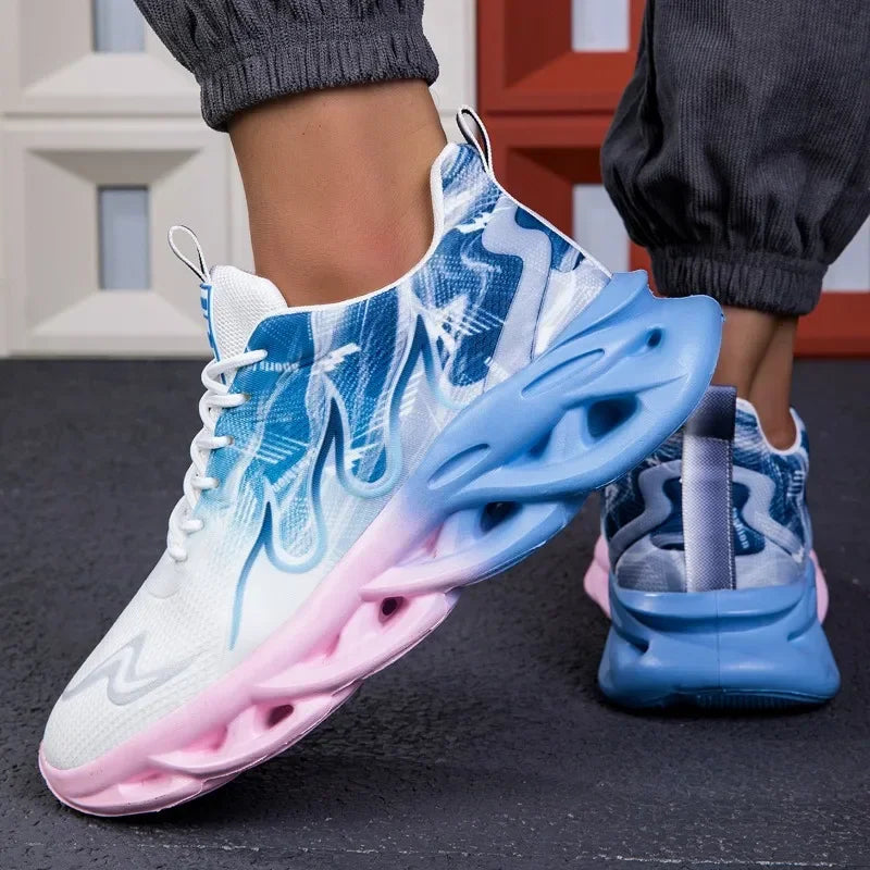 Chaussures de sport décontractées pour homme : chaussures de sport légères et respirantes à imprimé flammes, pour l'été, le tennis, la course à pied et la randonnée