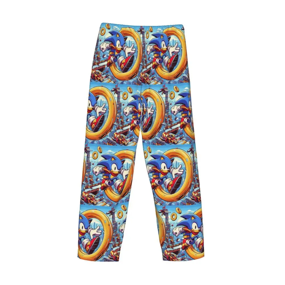 Custom Print Men's Soniced Pajama Pants Hedgehog Game Sleepwear Sleep Lounge Bottoms with Pockets