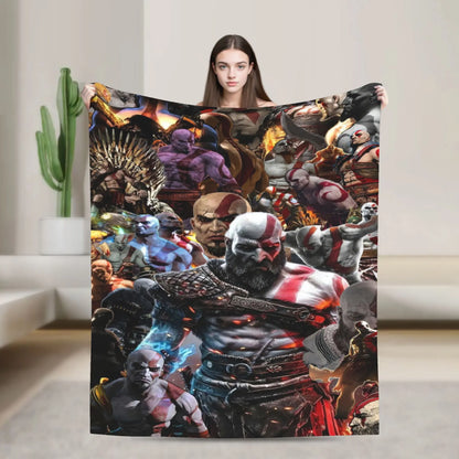 God of War Game Gamers Kratos Warm Blanket  Decorative Plush Throw Blanket Funny Couch Bed Flannel Bedspread Sofa Bed Cover