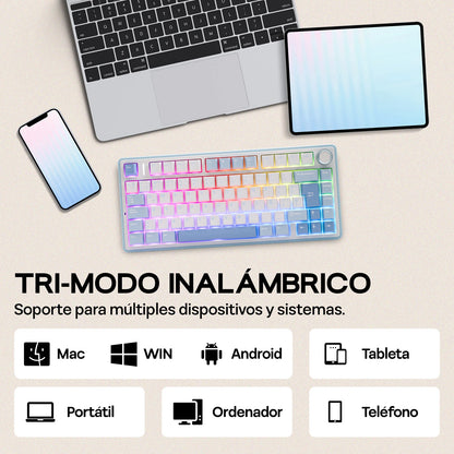 EPOMAKER AULA F75 ISO-ES 75% Spanish QWERTY Hot-Swap Gasket-Mounted Wired/Bluetooth/2.4GHz Wireless Mechanical Gaming Keyboard RGB Backlight