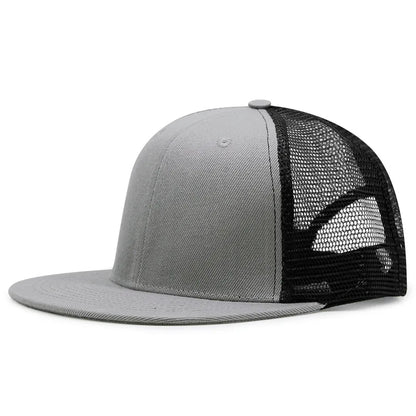 Adult Solid Color Flat Brim Mesh Snapback Cap Men Woman Hiphop Plain Baseball Hat  55-60cm