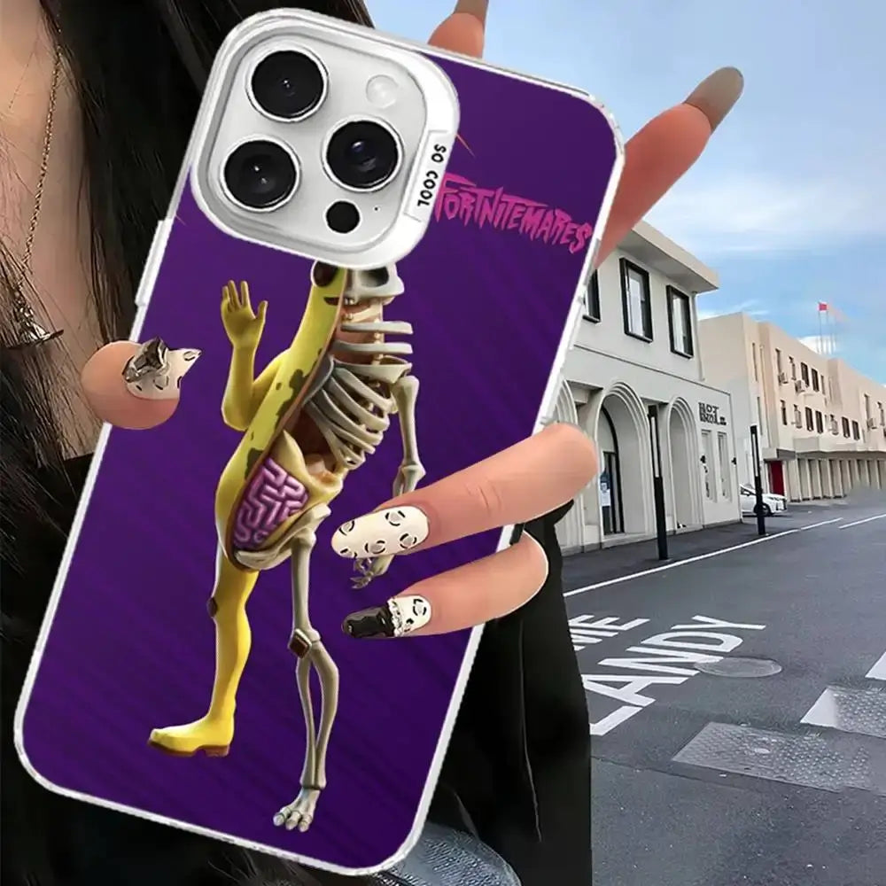 Funda de móvil F-Fortnites para iPhone 17 16 15 14 13 12 11 Pro Max Plus, cubierta color plata