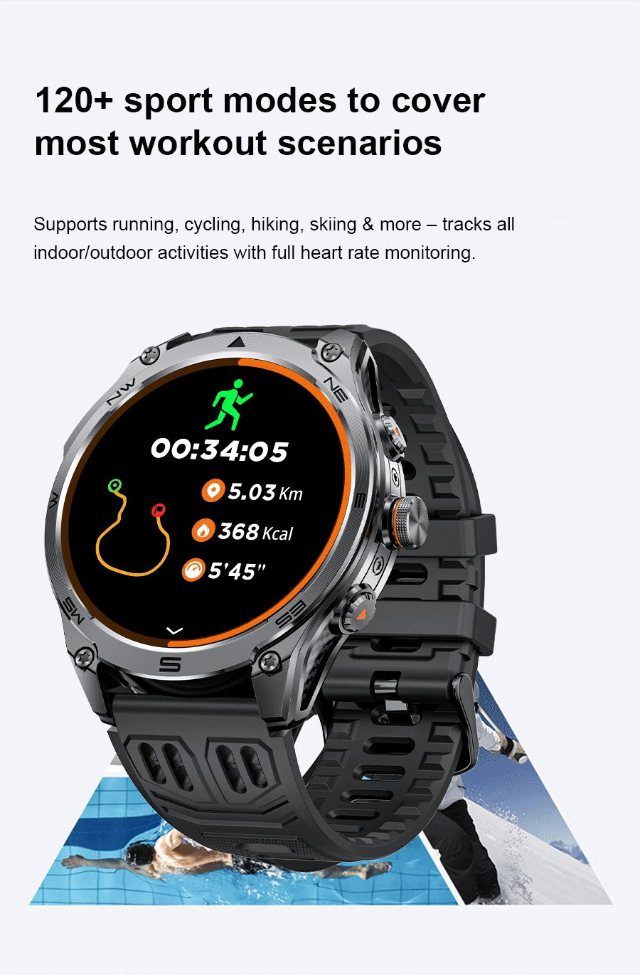 2026 New Military GPS Smart Watch 1000Mah Battery Compass IP68 Waterproof Tactics Sport Flashlight BT Call Smart Watch For Men