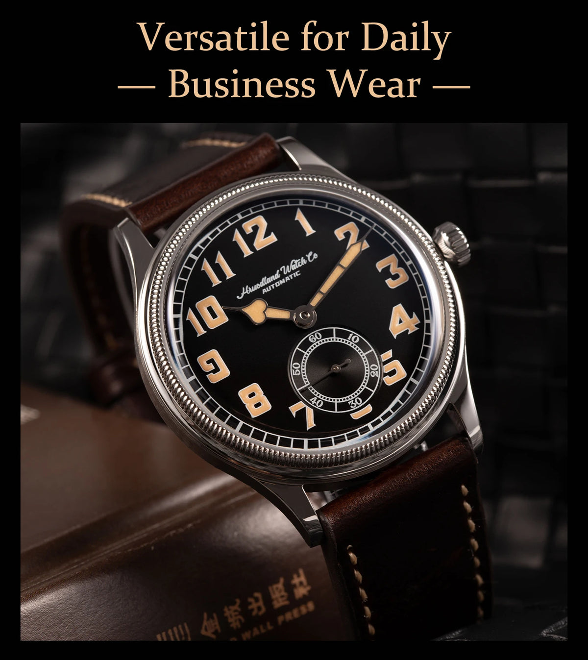 HRUODLAND Retro Flieger Automatic Watches for Men 38mm Seagull ST1701 Mechanical Wristwatch C3 Green Luminous K1 Mineral Bubble Crystal Oil Leather Strap Business Pilot Watch