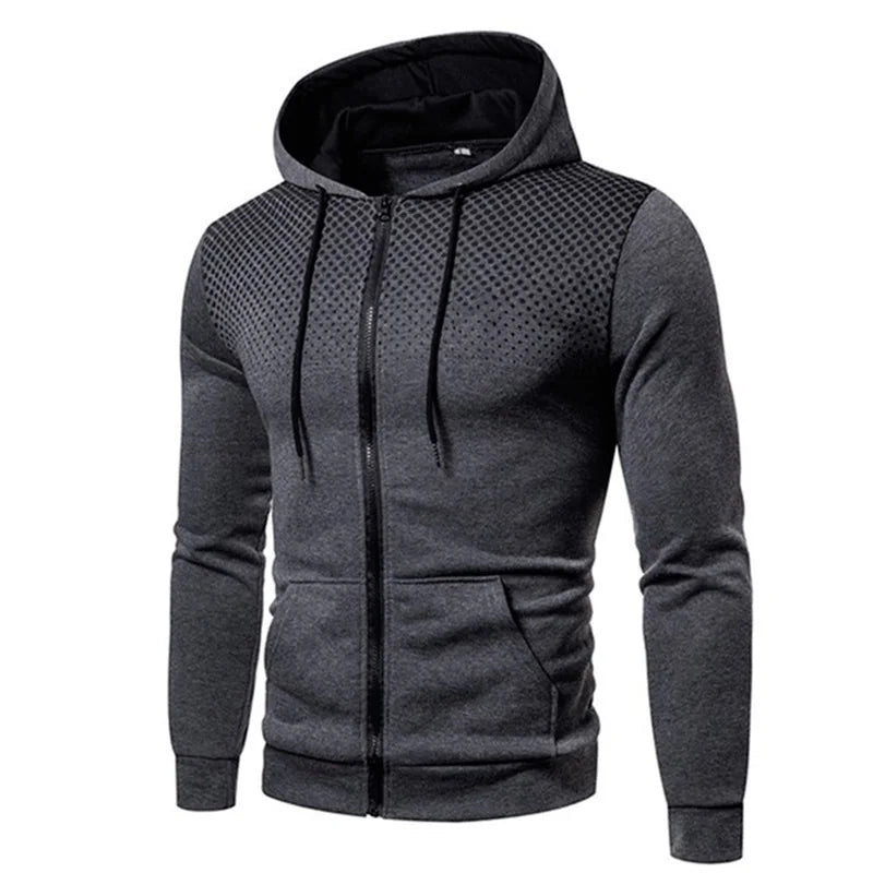 Men's Zip Up Hoodie Pocket Polka Dot Print Hooded Sweatshirt Sport Outdoor Casual Slim Fit Men Spring Autumn Zipper Hoodie
