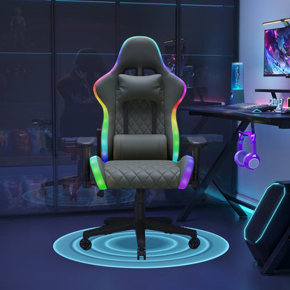 Ergonomic Gaming Chair with LED RGB Lights, Adjustable Gamer Chair with Lumbar Massage Support, Reclining Computer Chair for Teens & Adults