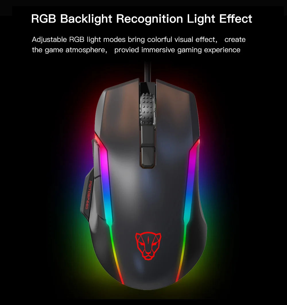 Motospeed V90 Wired Gaming Mouse RGB Backlight 8 Adjustable 50000 DPI Office Game Mouse Macro Drive PMW3325 For Laptop PC