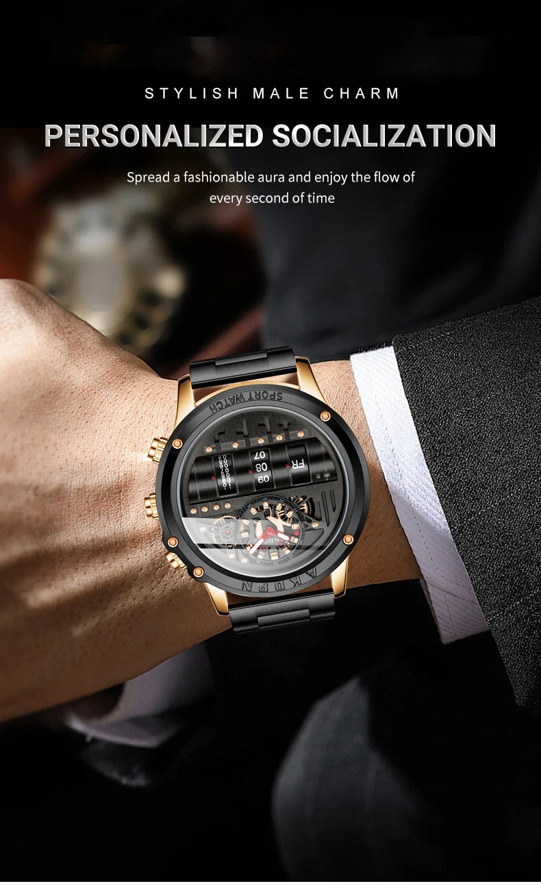 Luxury Electronic Quartz Watch For Men Business Watches Male Creative Men WristWatch Unique Rotate Date Leather Strap Watches