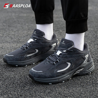 Baasploa Nieuwe hardloopschoenen voor heren, outdoor, modieus, lichtgewicht sportschoenen van mesh, casual herenschoenen, ademend, antislip wandelschoenen