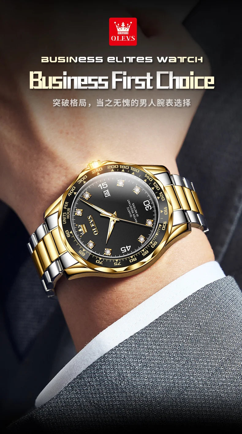OLEVS 9988 Quartz Watch for Men Waterproof Anti-scratch Auto Date Diving Wristwatch Men Original Brand Luxury Diamond Man Watch