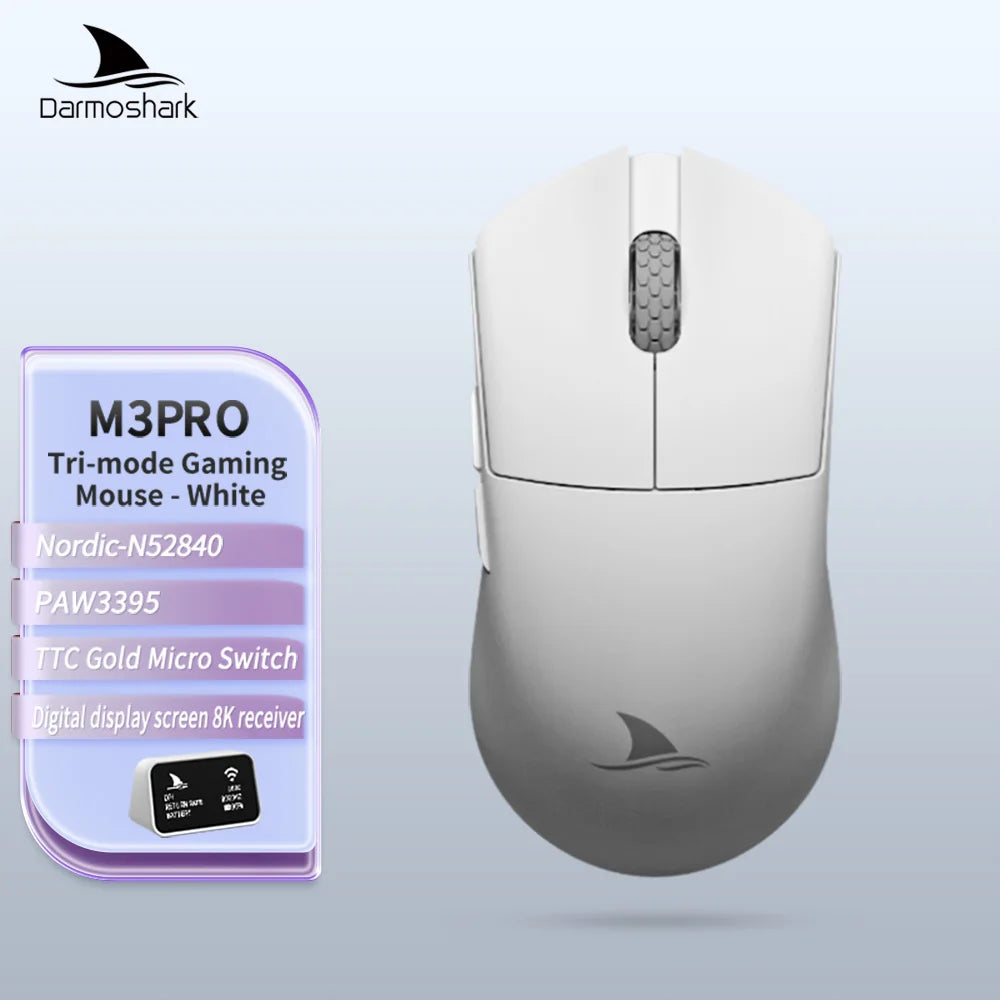 Darmoshark M3Pro gamingmus 2.4G BT trådlös tri-mode PAW3395-sensor N52840 26000DPI för stora händer makrodrivrutin mus för gaming