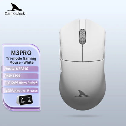 Darmoshark M3Pro gamingmus 2.4G BT trådlös tri-mode PAW3395-sensor N52840 26000DPI för stora händer makrodrivrutin mus för gaming