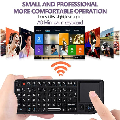 Teclado inalámbrico A8 Mini 2.4G con retroiluminación de 7 colores, teclado portátil 3 en 1 con panel táctil y Air Mouse para Android TV Box, PC y tablet