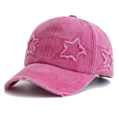 Women's Five Pointed Star Design Washed Cotton Baseball Cap Fashion Street Dad Hat