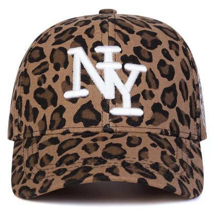 Unisex-Baseballkappen mit NY-Buchstaben-Stickerei und Leopardenmuster – für Frühling und Herbst, Outdoor, verstellbar, Freizeit, Sonnenschutz, Sportkappe
