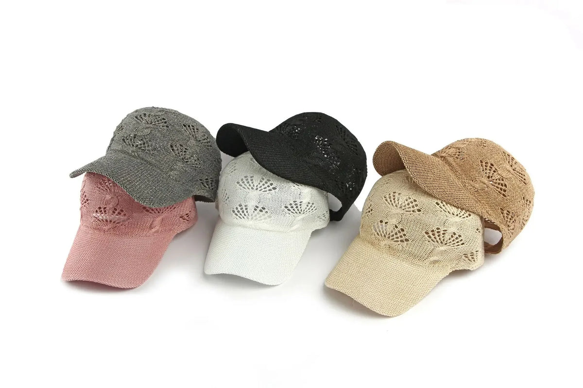 Sommerliche, glänzende Baseballkappe mit durchbrochenem Strickmuster für Damen, Outdoor-Sonnenhut, atmungsaktiv, figurschmeichelnd, vielseitig einsetzbar