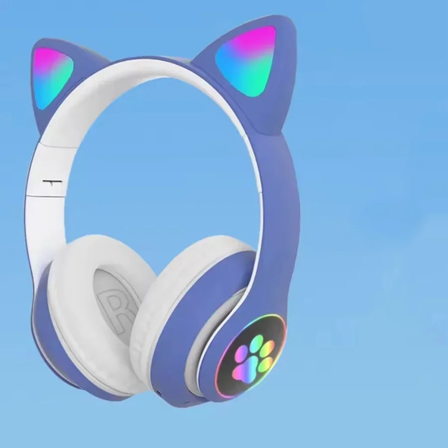 Cute Cat Ears Wireless Bluetooth Headphones with Mic LED Lights, Kids Stereo Music Headset, Cat Ear Wireless Headphones with Noise Cancelling, Gaming & Gift Headphones