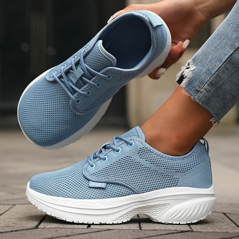 Platform Women Running Shoes Breathable Comfortable Outdoor Camping Running Shoes Minimalist Wide Last Soft Sole Tennis Sneakers