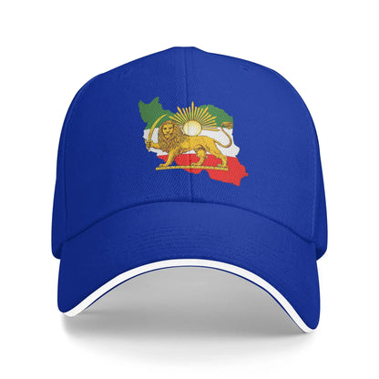 Iran Flag Map with Lion and Sun Emblem Vintage Persian Heritage Casual Baseball Cap Outdoor Trucker Hat Summer Baseball Caps