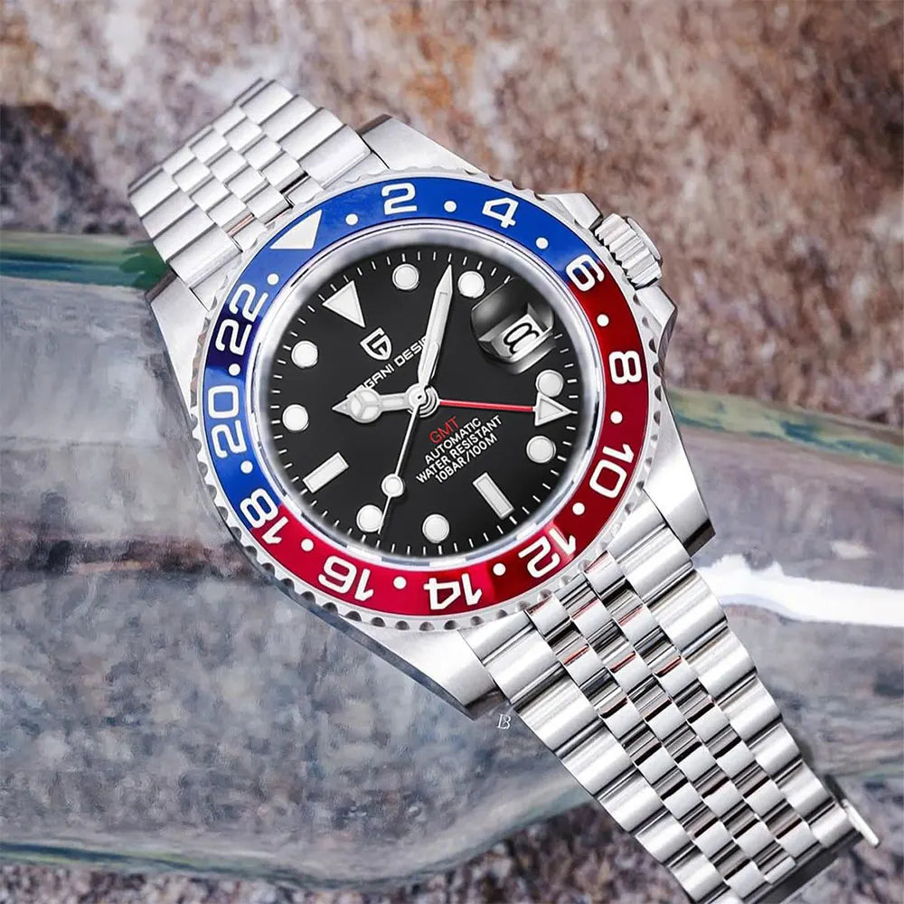 Man Watch PAGANI DESIGN GMT Men Mechanical WristWatch Luxury Sapphire Glass Waterproof 40mm Automatic Watch for Men Reloj Hombre