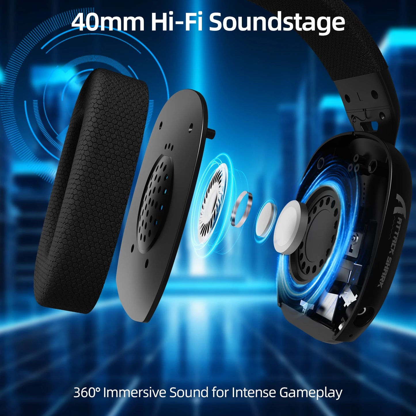 ATTACK SHARK L80PRO 3-in-1 Gaming Headset – Low Latency Wireless Bluetooth Headphones with Dual Microphone, 40mm Hi-Fi Sound & Stable Connection Gaming Headset
