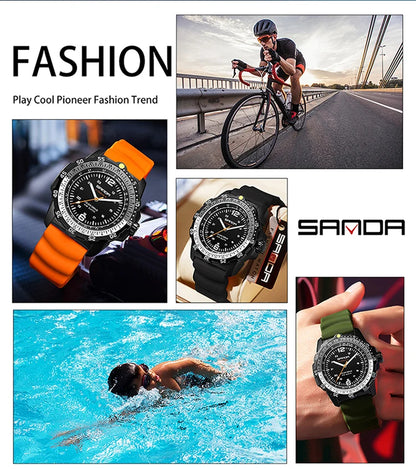 SANDA Luxury Men's Solar-powered Watch Creative Quartz Dial Luminous Hands Waterproof Sport Student Wristwatch Innovative Design