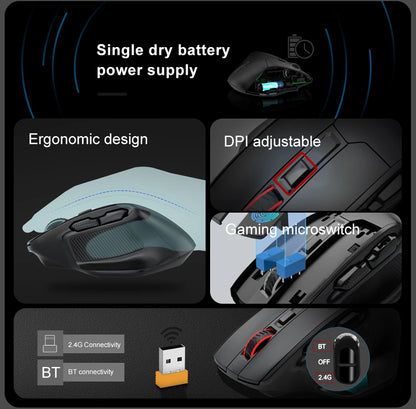 E-YOOSO X-31 Pro USB гейминг мишка с голяма опора, Bluetooth 2.4G безжична връзка, PAW3212, 4800 DPI, за геймъри, компютър, лаптоп и PC