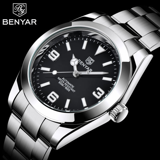 BENYAR 2025 Neue automatische mechanische Herrenuhr, Business-Sport-Luxus-Herrenuhr, 50M wasserdichte Uhr, Relogios Masculino