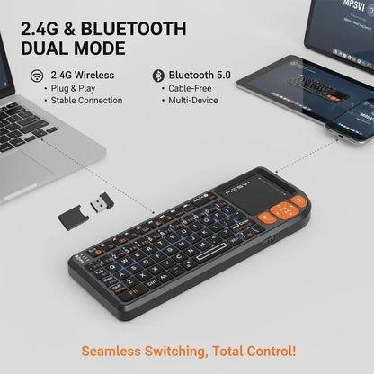 Teclado Bluetooth Mini MRSVI A8 PLUS, teclado inalámbrico retroiluminado de 2.4GHz con panel táctil para Android TV Box, Mac, portátil y Windows