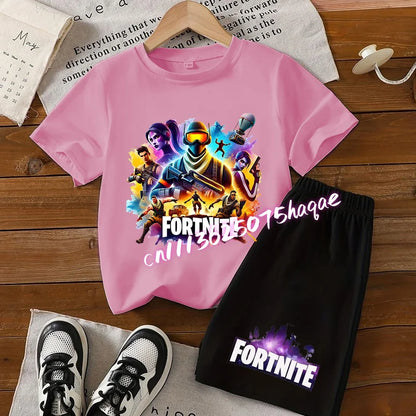 Hot Fortnites Kids T Shirt Shorts Set Cartoon Figure Printed T Shirts Children Tops Summer Casual Sportswear Kids Boys Clothing
