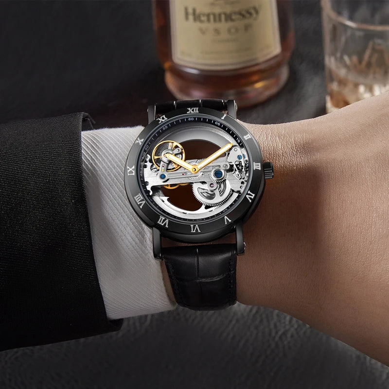 Watch Men Automatic Watch Luxury Watch Man Mechanical Wristwatch Skeleton Design Waterproof Leather Strap Male Watch Reloj Hombr