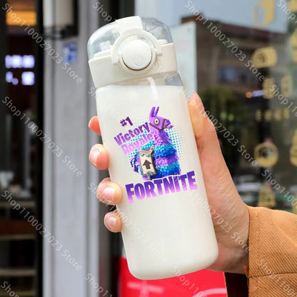 Bicchiere con cannuccia Fortnite da 400ML e 18CM per adulti, ragazzi e ragazze, graziosa tazza per acqua con motivo cartoon per studenti, bottiglia d’acqua resistente agli urti, portatile, idea regalo
