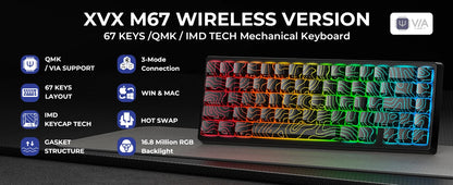 XVX M67 JadeStone mechanische Tastatur mit IMD-Tech-Tastenkappen, Hot-Swap-fähig, Gasket-Mount, Tri-Mode, individuell anpassbares RGB, kabellose Tastatur 65%