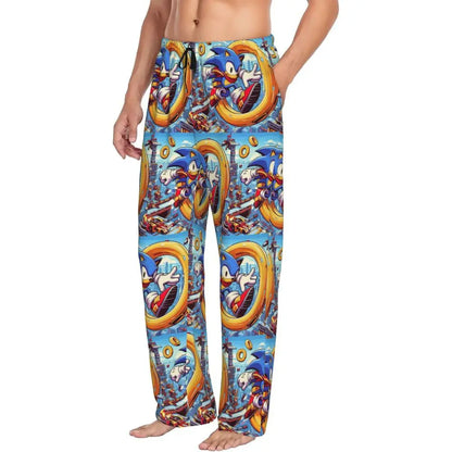 Custom Print Men's Soniced Pajama Pants Hedgehog Game Sleepwear Sleep Lounge Bottoms with Pockets