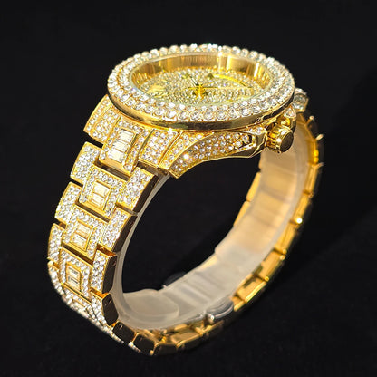 Men's Gold Quartz Watches Calendar Week Display Diamond Watch For Man Dropshipping