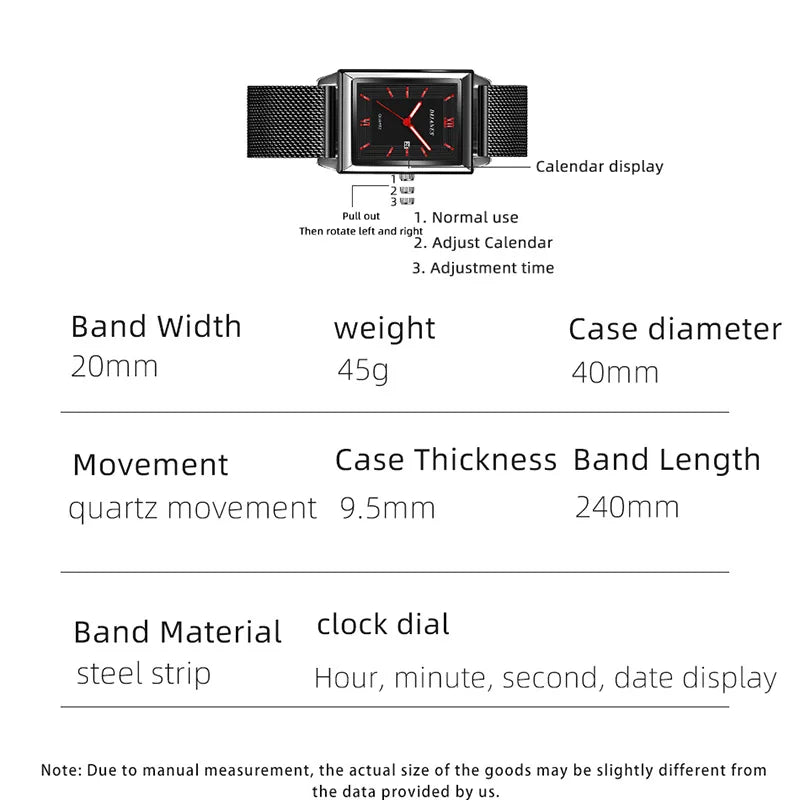 Fashion Watches for Men Luxury Rectangle Stainless Steel Men's Quartz Wristwatch Business Man Watch Clock Gift relogio masculino