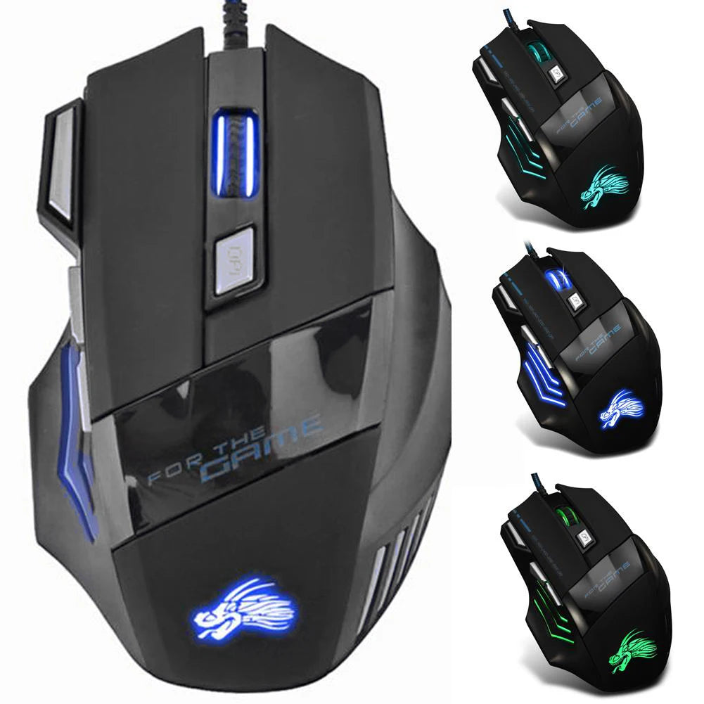 Rato Gaming com Fio, Retroiluminação de 7 Cores, 5500 DPI Ajustáveis, Preto, Rato Ótico com Fio para PC Gamer e Computador de Secretária