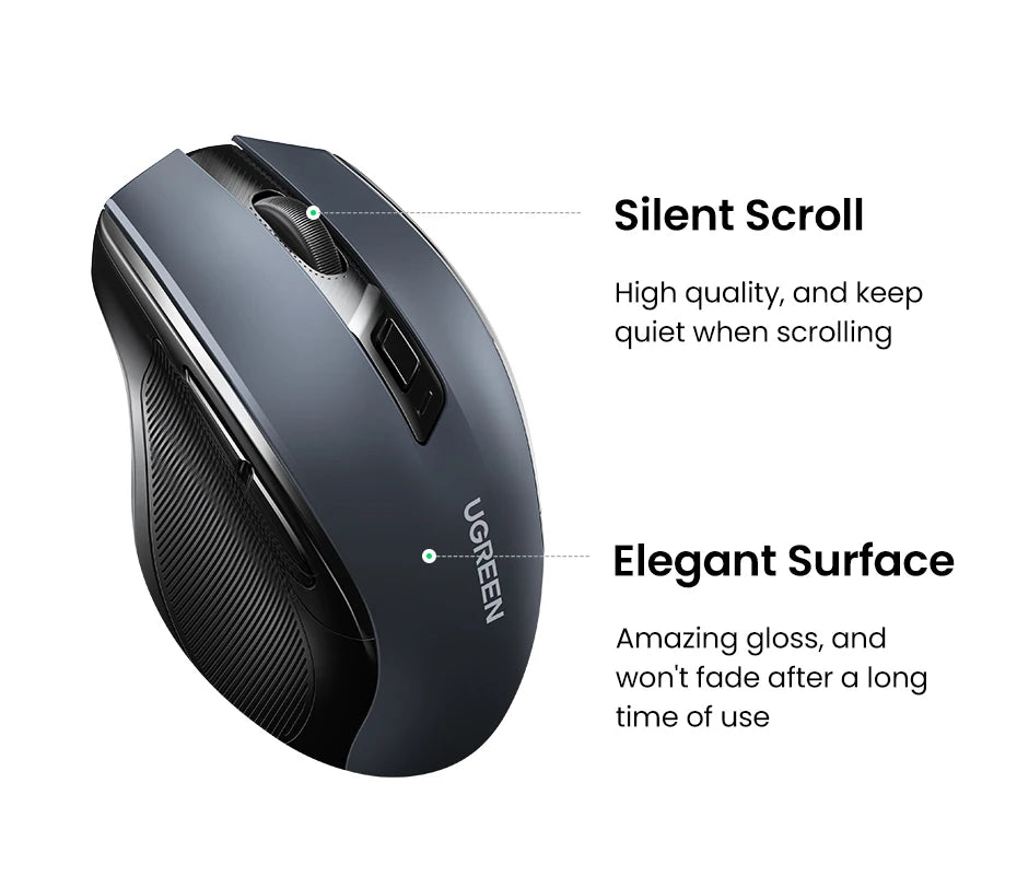 Ratón inalámbrico UGREEN Bluetooth 5.0 ergonómico 4000DPI con 6 botones silenciosos para MacBook, tabletas, portátiles, ordenadores y PC, ratón 2.4G