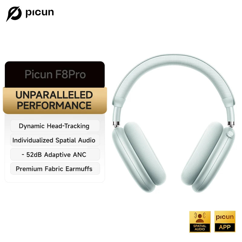 Auriculares inalámbricos Picun F8 Pro ANC con seguimiento de cabeza, audio espacial 3D, ANC -52dB, sonido HIFI, Bluetooth, micrófono HD ENC, baja latencia y APP