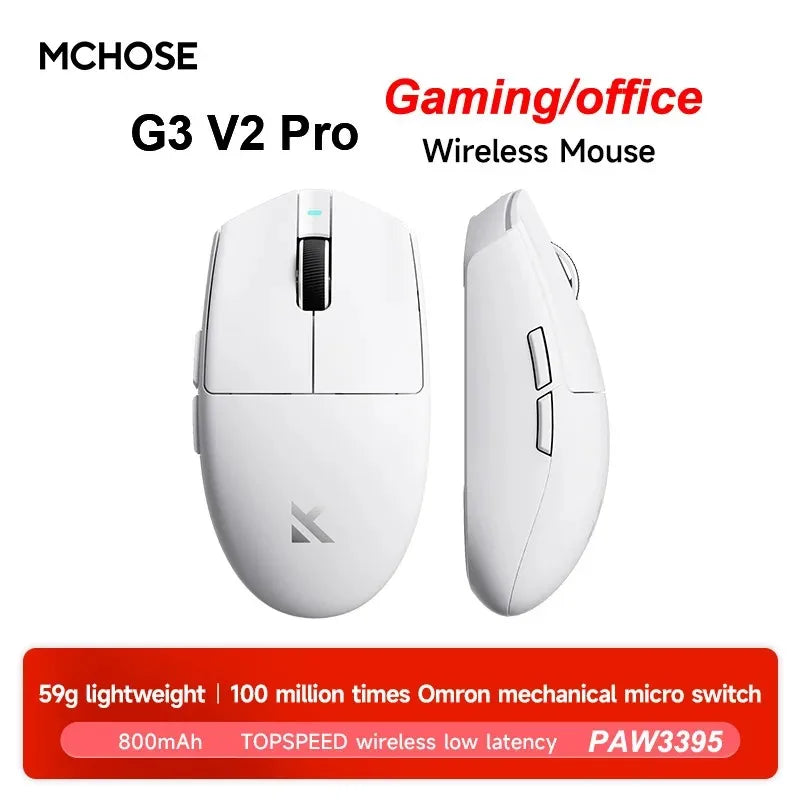 Bezdrátová e-sportovní myš MCHOSE G3 V2 Pro, lehká, tři režimy, Bluetooth, PAW3395, vysoký výkon, 800mAh, pro hry i kancelář, 59g myš