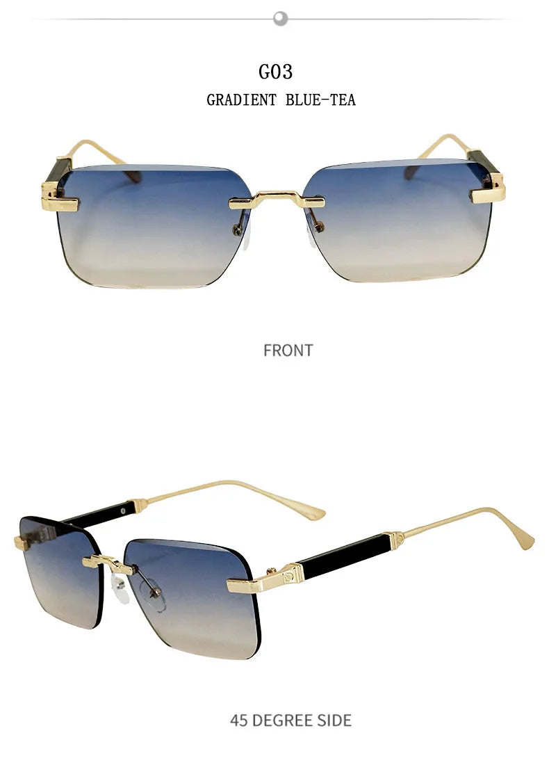 Čtvercové sluneční brýle pro ženy, trendy vintage designové bezrámové sluneční brýle pro muže, módní brýle na dovolenou, Lentes De Sol Mujer