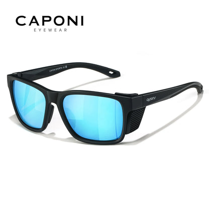 CAPONI Polarizované pánské sluneční brýle pro outdoorové sporty a rybaření, čtvercové, odolné proti oleji a vodě, modré HD čočky, černé obroučky CP36505