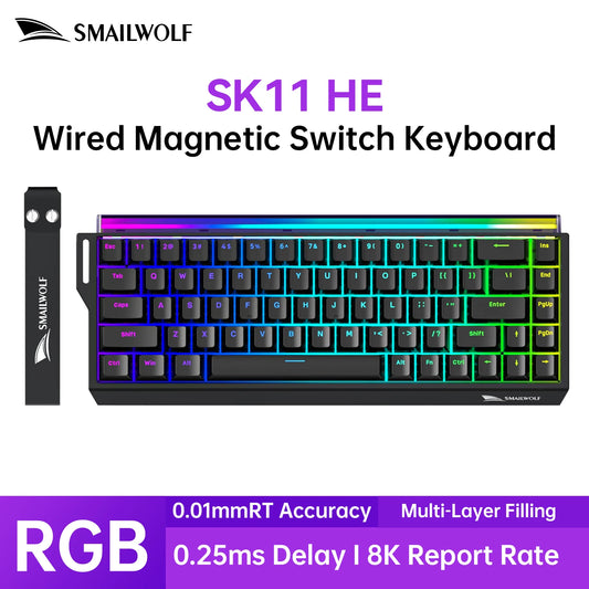 SMAILWOLF SK11 68HE Magnetic Gaming Keyboard Mechanical Wired Professional Gaming 0.01mm Quick Trigger 8KHz 0.25ms RGB Lighting