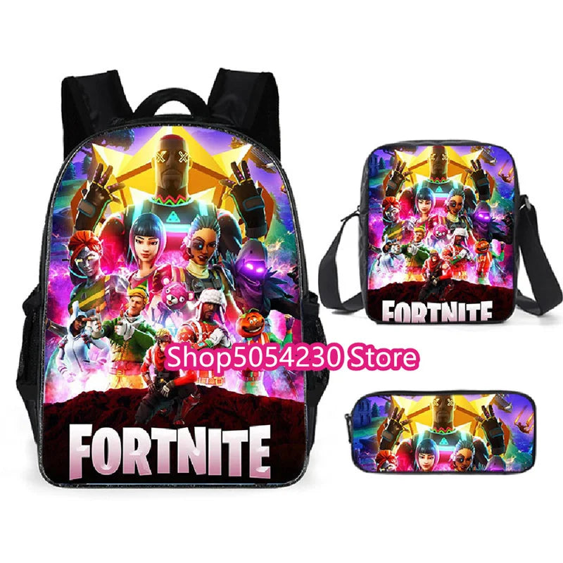 Mochila Fortnited 3PCS para Rapazes, Victory Game, 16 Polegadas, Resistente à Água, Mochila Pré-Escolar, Mochilas Escolares Fixes para o Ensino Básico