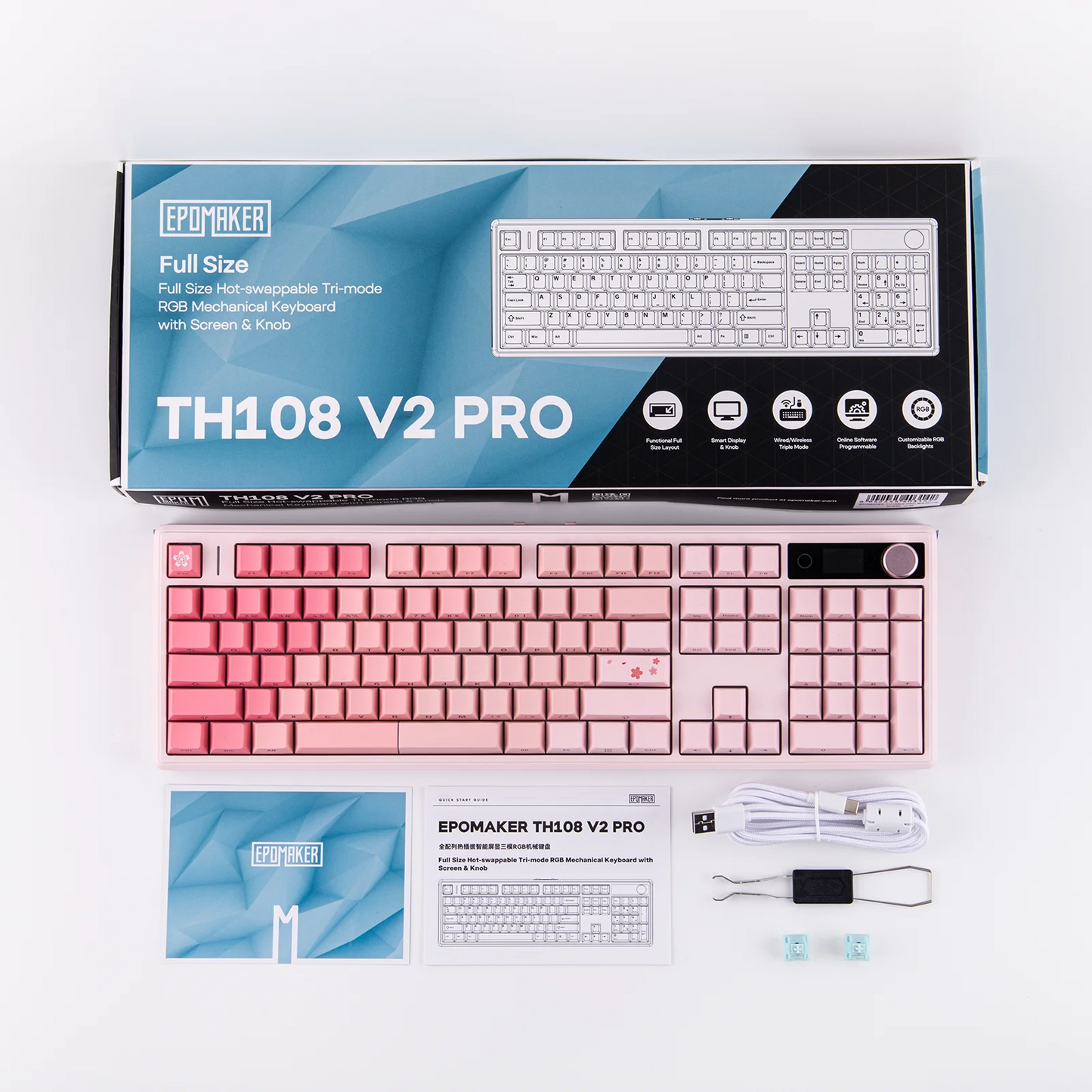 EPOMAKER TH108 V2 PRO 100% ANSI US Layout Wired/Bluetooth/2.4Ghz Wireless Mac Modifier Mechanical Keyboard with Screen & Knob