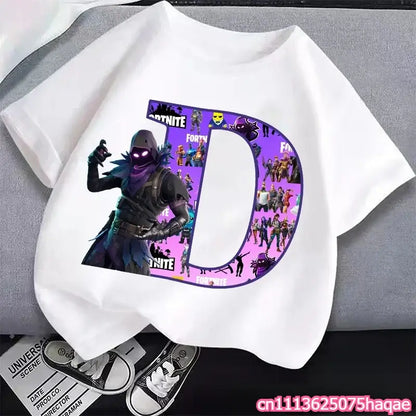 New Fortnites Kids T-shirts Cartoon Letter Graphic T-shirts Boys Girls Summer Casual Sports Short Sleeves Tops Children Clothing