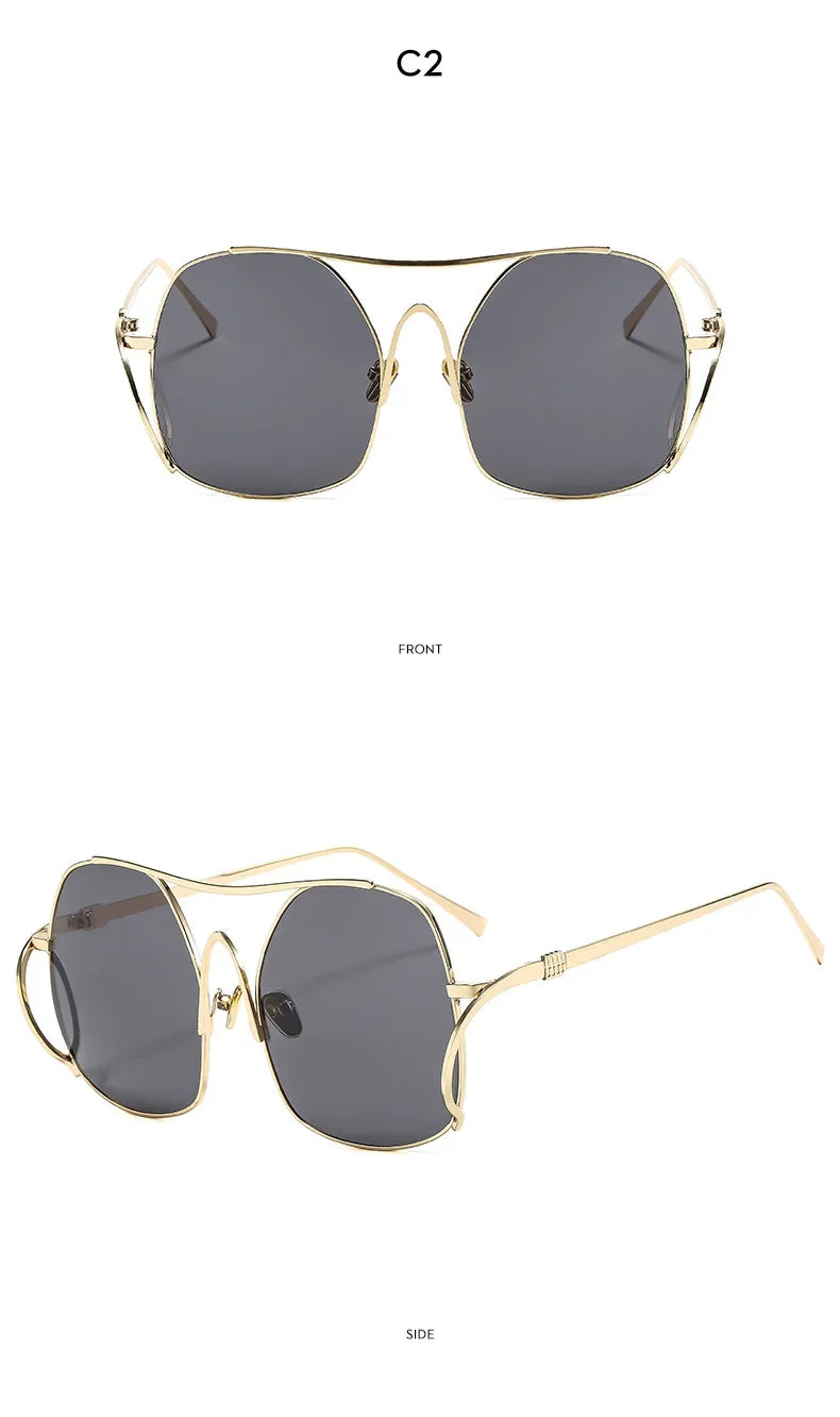 Y2k Polygon Oversized Sunglasses Women Luxury Brand Metal Sun Glasses Fashion Personality Outdoor Retro Eyeglassess Uv400 Men